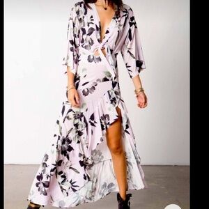 Stillwater Pink Floral Bust Tie Hi Low Maxi Dress SIZE XS